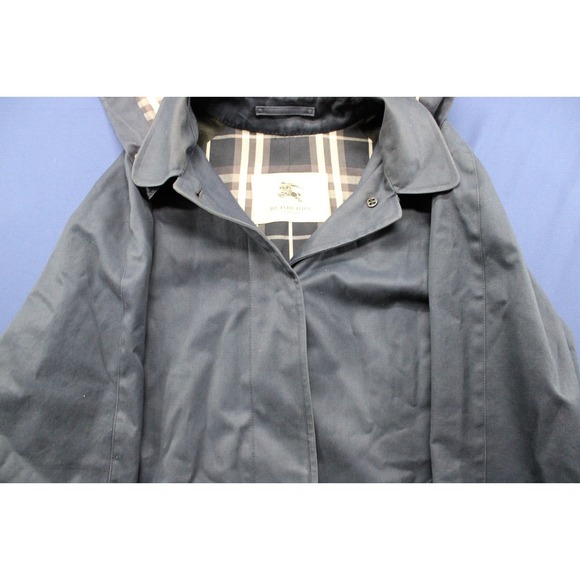 Burberry London Women Coat Carmen Trench Coat Size 12R Plaid Lining USA Navy - Picture 3 of 10